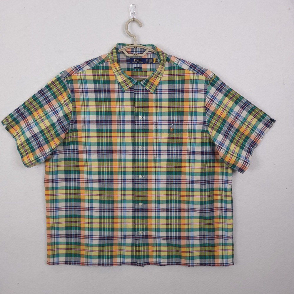 Polo Ralph Lauren Button Up Shirt Mens 2XL Classic Fit Plaid Short Sleeve Preppy